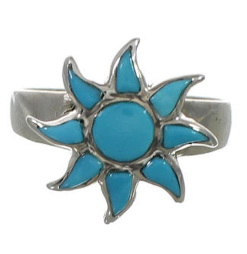 Southwest Turquoise Sun Silver Ring Size 8-1/2 CX52092